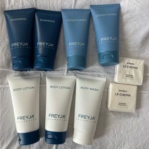 Freyja travel products - shampoo, conditioner, body lotion, body wash and soap